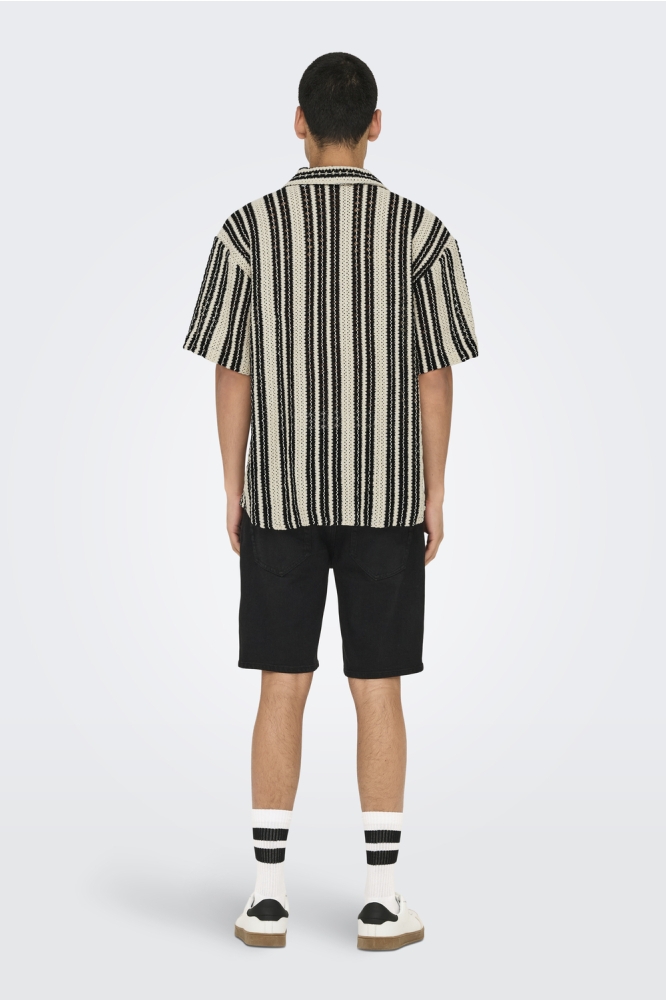 ONSDANI CROCHET SS SHIRT 22030511 CLOUD DANCER/BLACK